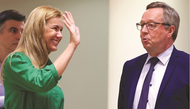 European Commissioner of Energy Kadri Simson and Finlandu2019s Minister of Economic Affairs Mika Lintila take part in an extraordinary meeting of European Union energy ministers in Brussels yesterday. (Reuters)