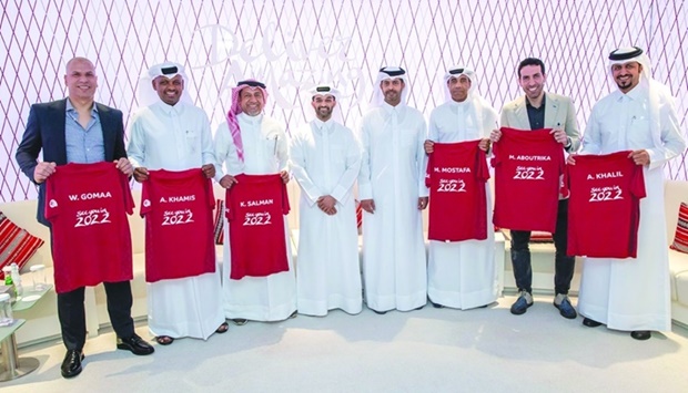 Ten football stars from Qatar and the Arab world are selected as local ambassadors for the World Cup. Seen in the picture are Egyptian player Wael Jumaa, Qatari players Adel Khamis, Khalid Salman, Mubarak Mustafa, Egypt's Mohamed Aboutrika and Qatar's Ahmed Khalil. 