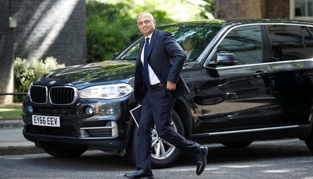 British Health Secretary Sajid Javid arrives ahead of a weekly cabinet meeting at 10 Downing Street, in London. REUTERS