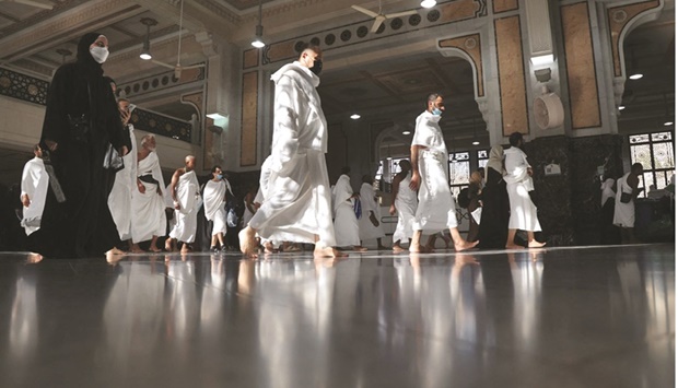 Pilgrims inside the Grand Mosque in the holy city of Makkah yesterday. (AFP)