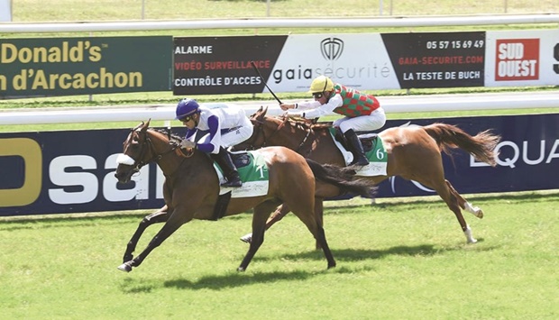 Christophe Soumillon guides Lady Princess to Criterium des Pouliches victory in La Teste de Buch, France.  bPICTURE: Robert Polin