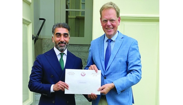 HE the Ambassador of the State of Qatar to the Netherlands Nasser bin Ibrahim Al Lingawi handed over the message during his meeting with the Secretary-General of the Royal Palace of the Kingdom of the Netherlands Eric Verwaal.