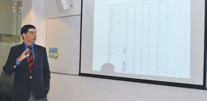 Dr Newmark during the presentation.