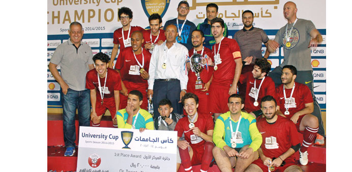Qatar University football team, winners of the University Cup.