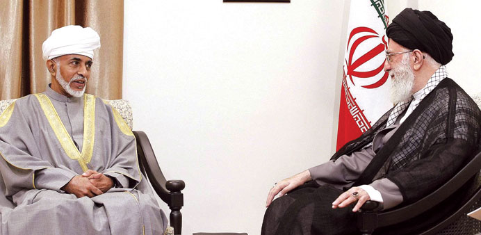 Khamenei meets with Sultan Qaboos  in Tehran yesterday. 
