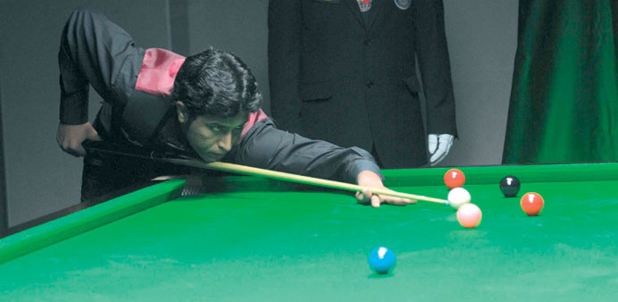 Pakistan cueist Mohammed Asif is all concentration during the final of the Asian Snooker 6-Red Championship yesterday.