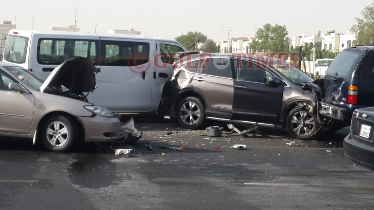 A view of the pile-up on D Ring Road in Doha. PICTURE: Johny Bastian