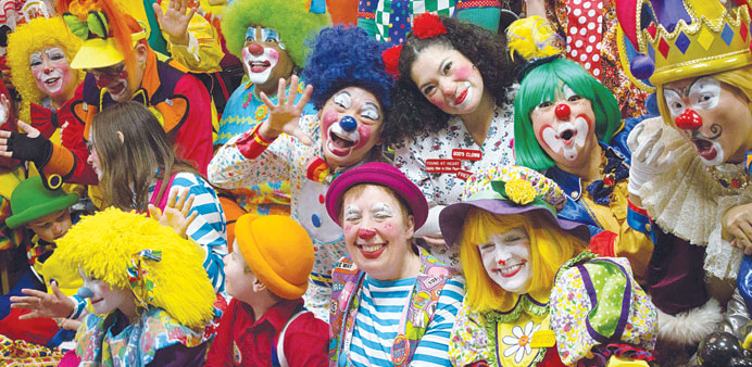 Clowns attending the World Clowning Association annual convention in Northbrook.