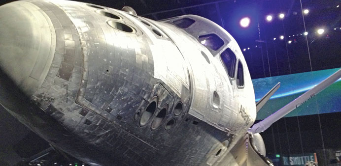 Shuttle Atlantis, scorched and grimy just as it returned from space.