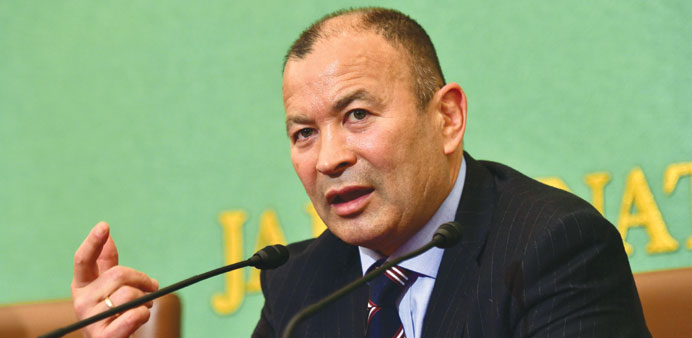 Japanu2019s national rugby team coach Eddie Jones speaks at a press conference yesterday in Tokyo. (AFP)