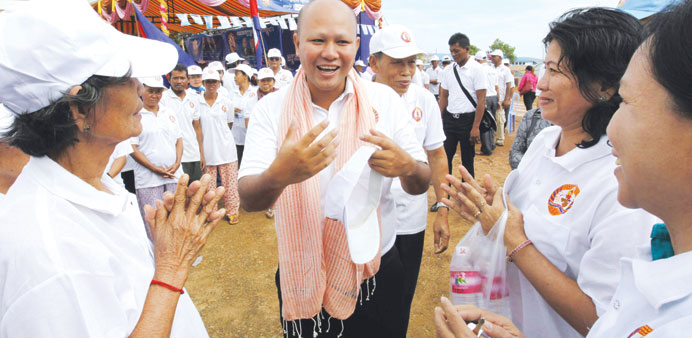 Cambodian Prime Minister Hun Senu2019s son Hun Many, talks to his supporters in Kampong Speu province.