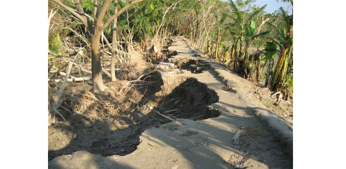 A damaged polder following Cyclone Sidr.