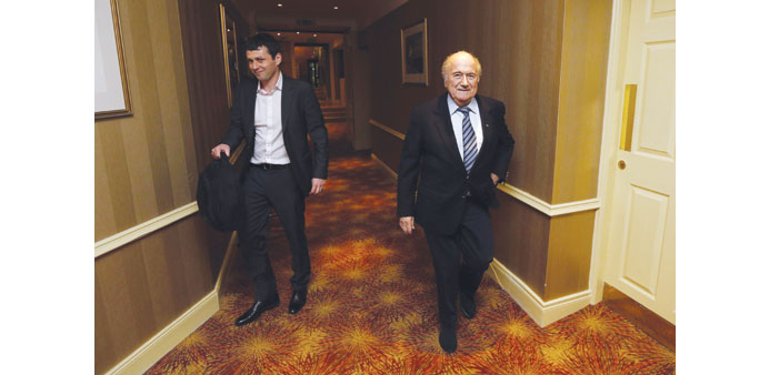 FIFA president Sepp Blatter arriving for the annual meeting of the International Football Association Board at the Culloden Hotel near Belfast yesterd