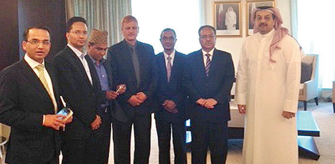 HE Dr Khalid bin Mohamed al-Attiyah with Pushpa Kamal Dahal and his accompanying delegation.