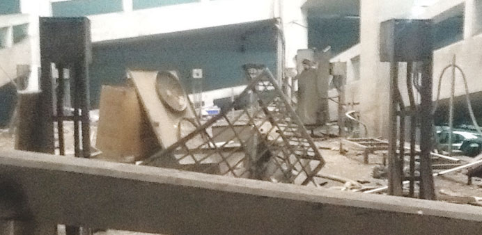 Broken pieces of air-conditioners found in the gorge between the first and second floors at the parking space. PICTURES: Noimot Olayiwola