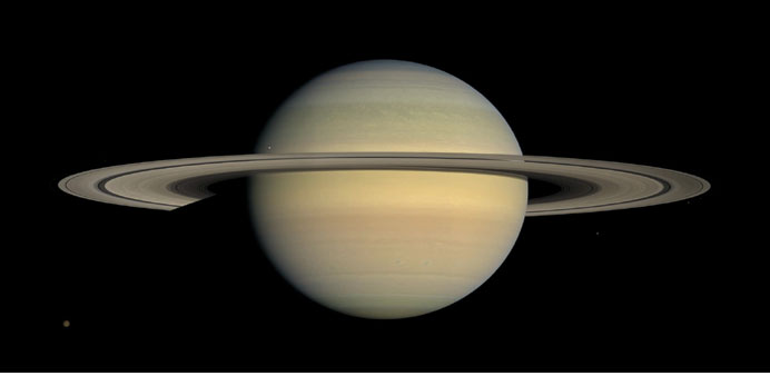 A handout photo released by Nasa on December 30, 2008 shows Saturn and its main rings seen by Cassini spacecraft. Saturnu2019s F ring is located just outs
