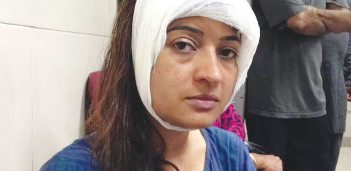 Aam Aadmi Party legislator Alka Lamba at the hospital after she was attacked near Kashmere Gate yesterday.