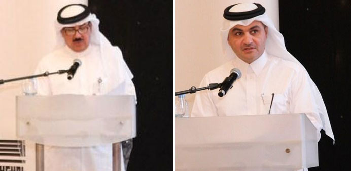 Hamad al-Tamimi, director of Assets Affairs, speaking at the event.   and Nasser bin Ali al-Mawlawi giving a speech at the event.