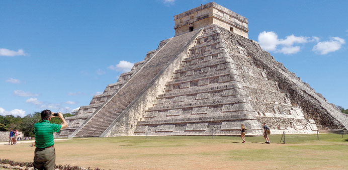 MAYAN CALENDAR: The Temple of Kukulkan is also known as El Castillo or the Castle. It is a four-sided pyramid that is 79 feet tall. It is actually a M