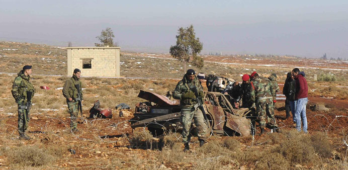 Troops inspect the explosion site east of Baalbek city in Lebanonu2019s Bekaa valley yesterday. 