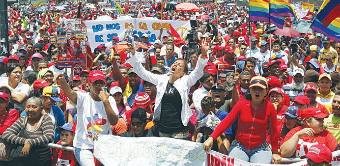 Supporters of Venezuelan President Nicolas Maduro demonstrate in Caracas.