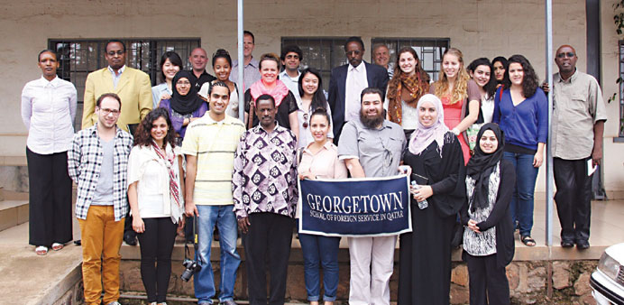   The Georgetown Qatar team pose for a photo during their trip to Rwanda.