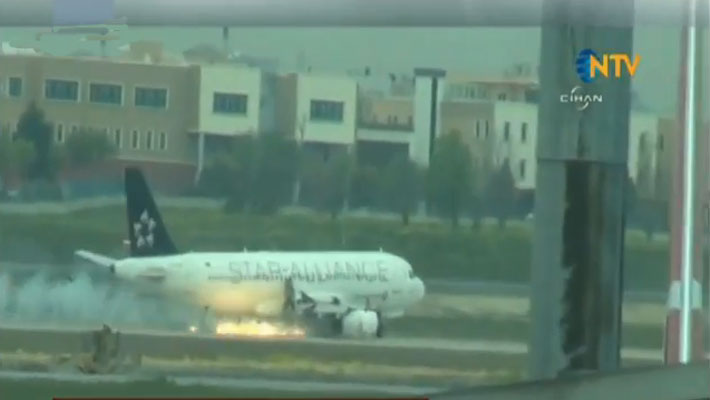 An image grab from NTV footage of the plane landing at Istanbul airport. 