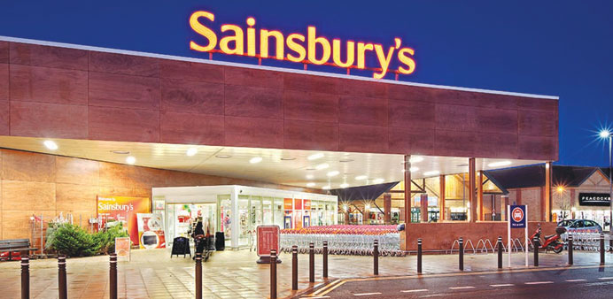 A Sainsburyu2019s outlet is seen in London.  Shares of  the UK supermarket major yesterday lost 4.3%.