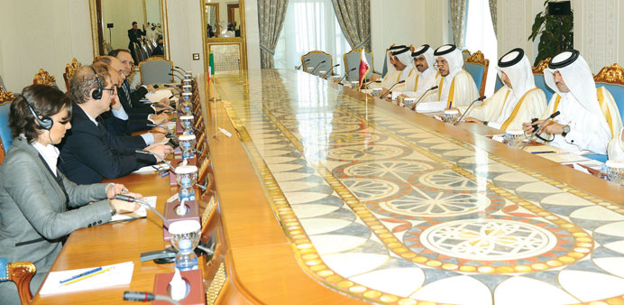 HE the Prime Minister and Interior Minister Sheikh Abdullah bin Nasser bin Khalifa al-Thani and Italyu2019s Premier  Enrico Letta chairing official talks 