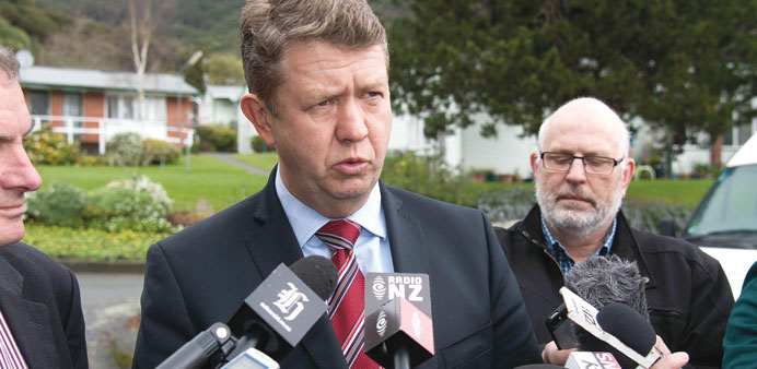 Leader of the opposition Labour Party David Cunliffe speaks to the media outside a retirement home in Lower Hutt in the suburbs of Wellington during a