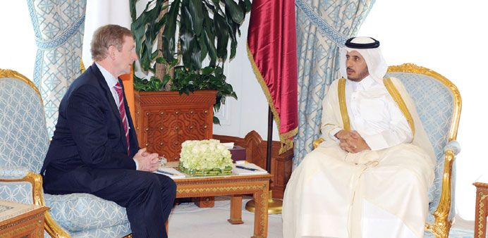 HE the Prime Minister and Interior Minister Sheikh Abdullah bin Nasser bin Khalifa al-Thani holding talks with Irish Prime Minister Enda Kenny in Doha