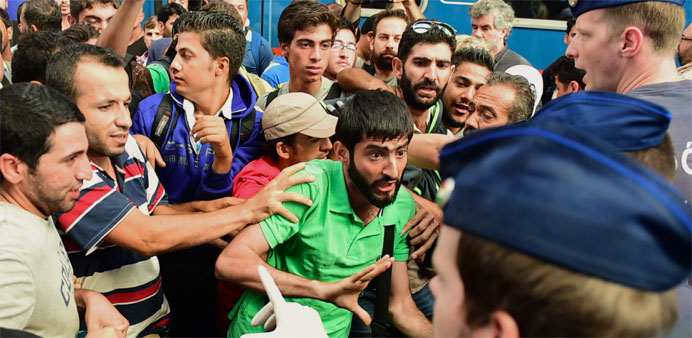 Migrants protest at the Eastern (Keleti) railway station of Budapest 