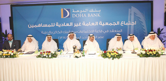 The Doha Bank board at the AGM.