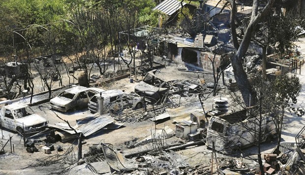 A picture taken in Vitrolles, southern France, yesterday shows the burnt neighbourhood of Pinchinades following a fire which has devastated some 3,300 hectares the night before. France mobilised 1,500 firefighters yesterday to tackle wildfires in countryside north of marseille that have gutted buildings and forced more than 1,000 people to flee their homes.
