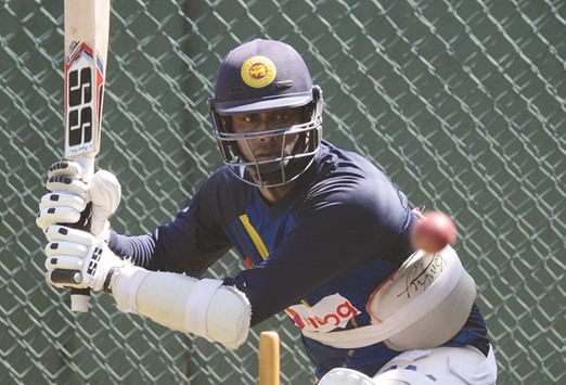 Sri Lanka captain Angelo Mathews plays a shot during a practice session at The Sinhalese Sports Club (SSC) Ground in Colombo yesterday.