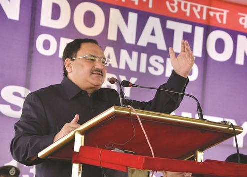 Federal Minister for Health and Family Welfare J P Nadda addresses an Organ Donation Day programme in New Delhi.