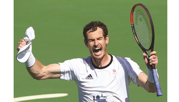 Andy Murray of Britain celebrates after winning his semi-final match against Kei Nishikori of Japan at the Rio Olympics. (Reuters)