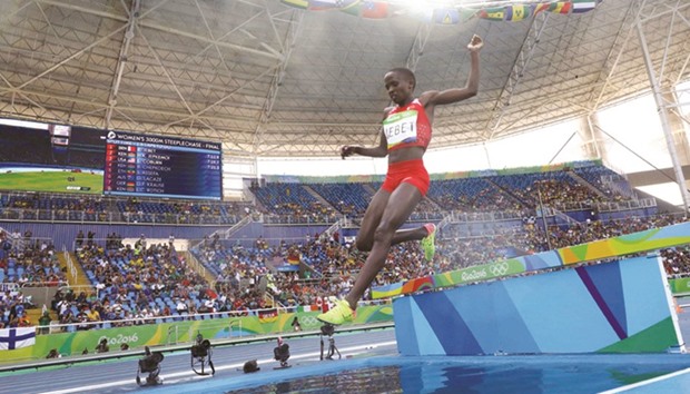 Ruth Jebet of Bahrain competes in the womenu2019s 3000m Steeplechase final in Rio de Janeiro yesterday. (Reuters)
