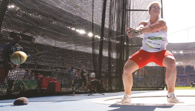 Polandu2019s Anita Wlodarczyk competes in the womenu2019s Hammer Throw final at the Olympic Stadium in Rio de Janeiro yesterday. (AFP)