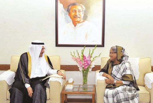 OIC secretary general Iyad bin Amin Madani with Prime Minister Sheikh Hasina at her official residence Gonobhaban in Dhaka yesterday.