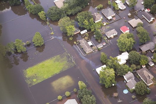 A flooded neighbourhood is seen in Sorrento, Louisiana.