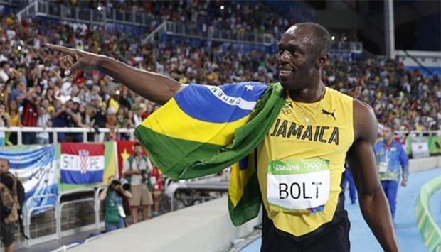 Jamaica's Usain Bolt celebrates after he won the men's 200m final at the Rio 2016 Olympic Games on Thursday.
