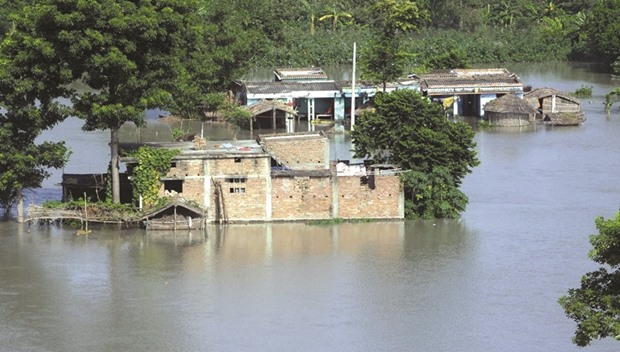 A view of a flood-hit village near Patna.