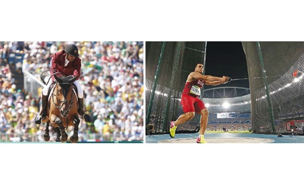Qataru2019s Sheikh Ali al-Thani finished a creditable sixth in the show-jumping competition, 21-year-old Ashraf Elseify too finished sixth in hammer throw.