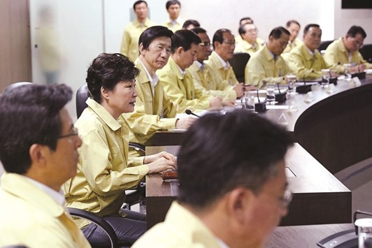 This handout picture taken and released yesterday by the South Korean Presidentu2019s Office shows President Park speaking at a meeting of the National Security Council at the presidential Blue House in Seoul, as the annual Ulchi Freedom Guardian (UFG) joint US-South Korea military exercise began.