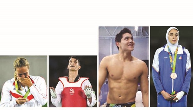 ( Left to right ) Monica Puig, Ahmad Abughaush, Joseph Schooling, and Kimia Alisadeh