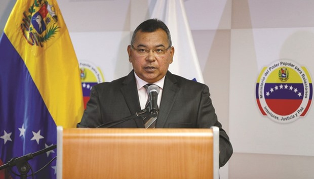 Venezuelau2019s Interior and Justice Minister Nestor Reverol speaks during a news conference in Caracas yesterday.