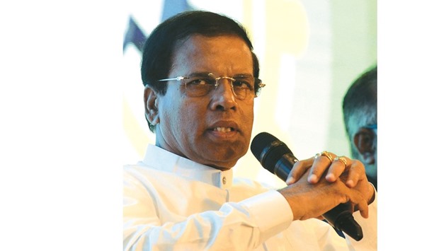 Sri Lankan President Maithripala Sirisena speaking during the Sri Lanka Economic Forum in Colombo yesterday. The Ceylon Chamber of Commerce has arranged the two-day event to focus on the islandu2019s economy, which is recovering from a balance of payments crisis.