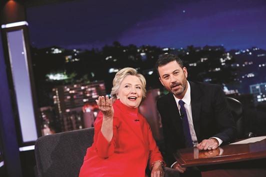 Hillary with Kimmel. She says she will draw on her u2018experience in elementary schoolu2019 to prepare for debates with Trump.