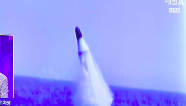 television news showing file footage of a North Korean missile launch